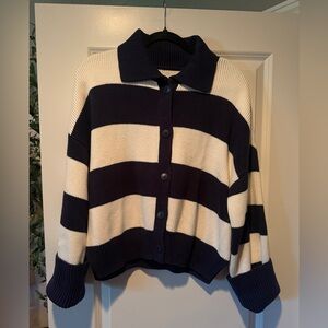 Abercrombie & Fitch Navy and Cream Striped Cardigan